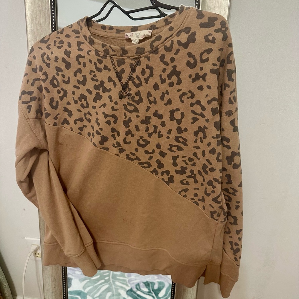Hippie Rose Brown Crew Neck Sweater with Leopard Print